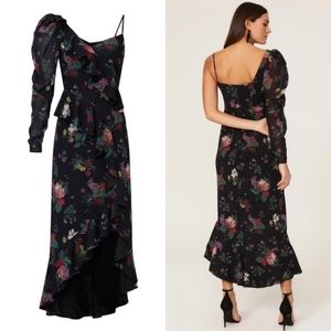 AMUR Pasqualena Midi Dress in black floral print, Size 0-4